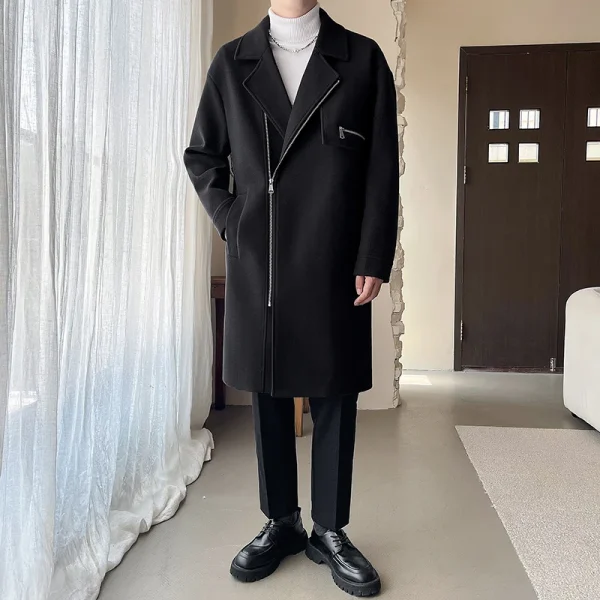 Men's Korean-style casual trench jacket with a zipper, turn-down collar, and solid outerwear for fall and winter - Image 6