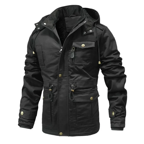 Winter Men's Solid Fleece Long Casual Outwear Coats with Multiple Pockets, Windbreaker, and Cotton Cargo Jacket - Image 2