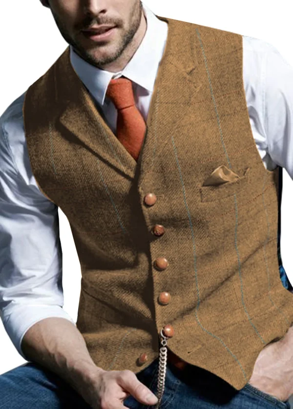 Men's Business Waistcoat, Steampunk Blazer, Plaid Soft Wool Jacket, and Army Green Vest for Wedding Grooms - Image 4