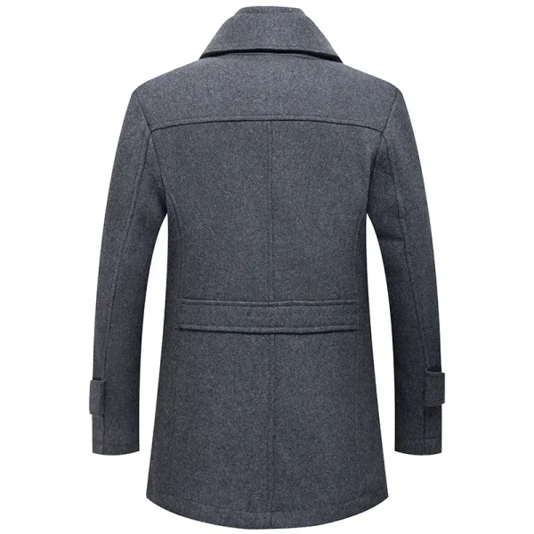 Men's Fashion Middle Long Outerwear Double Collar Zipper Solid Color Casual Woolen Coats for Winter Slim Fit - Image 2