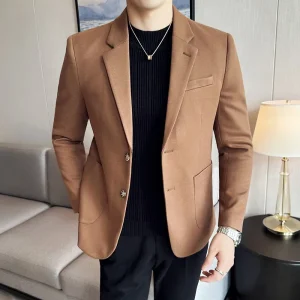 Autumn Winter New Woolen Suit Jacket Men Pinstripe Slim Fit Business Casual Suit Coat Social Wedding Tuxedo Men Clothing 4XL-M