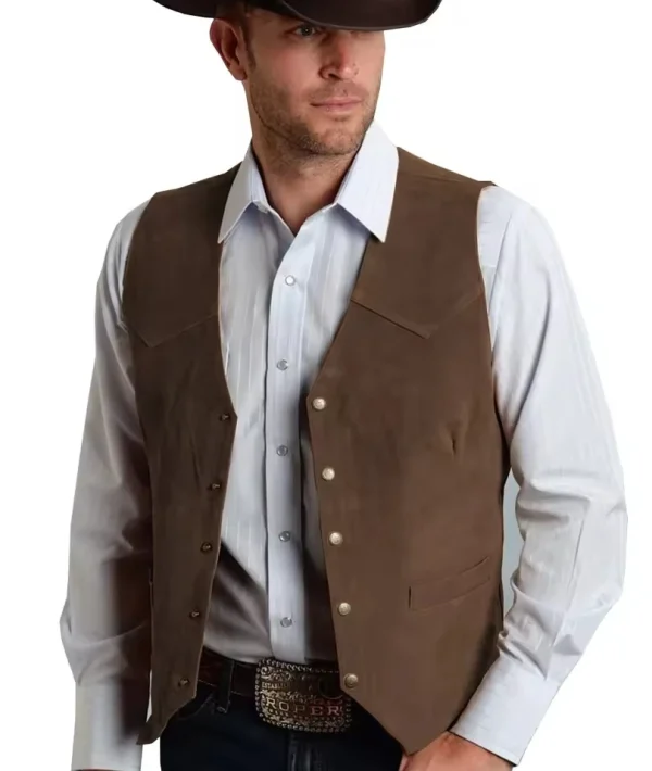 Men's Black Vest Formal Business Suit with Suede Waistcoat for Groomsmen at a New Cowboy Wedding - Image 2