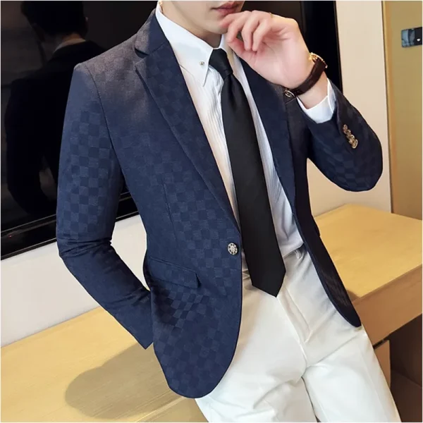 Spring 2025 Plaid Blazer Coats in Six Colors, Elegant, Formal, Slim-Fit Social Suit Jacket, Formal Wedding, Prom, Tuxedo
