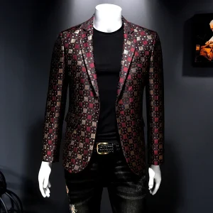 Classic New Jacquard Grid Suit Jacket for Autumn 2025Men's slim-fitting floral blazer coat for a business social wedding party