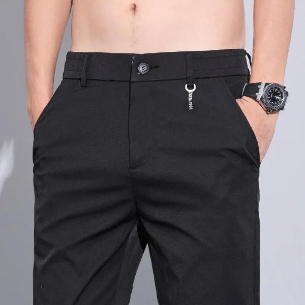Men's Business-Casual Tailored Slim-Fit Solid Color Trousers with an Elastic Waistband
