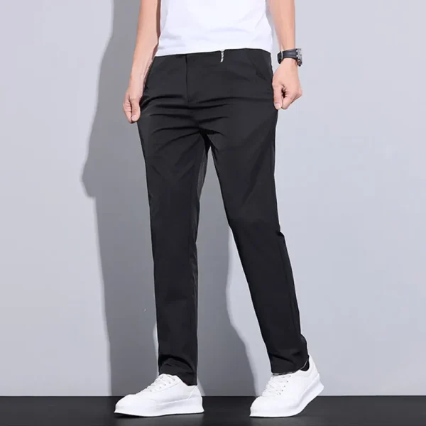 Men's Business-Casual Tailored Slim-Fit Solid Color Trousers with an Elastic Waistband - Image 5