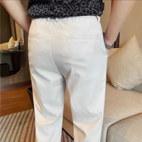 Fashionable Men's White Slim Fit Trousers: Cozy, Contemporary Style for Both Formal and Casual Wear Stretchable Leggings - Image 2