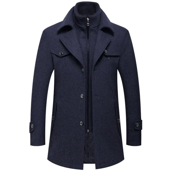 Men's Fashion Middle Long Outerwear Double Collar Zipper Solid Color Casual Woolen Coats for Winter Slim Fit - Image 6