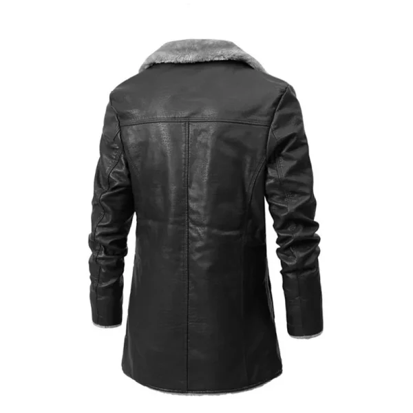 New Winter Fashion Suit Collar Men's Windbreaker Leather Jacket Coats 2025 Men's Long Thick Fleece PU Leather Jacket - Image 4