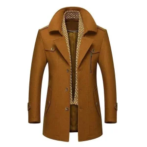 New Style Long Scarf Collar Cotton-Padded Thick Warm Woolen Coat for Men's Trench Coat Overcoat for Winter