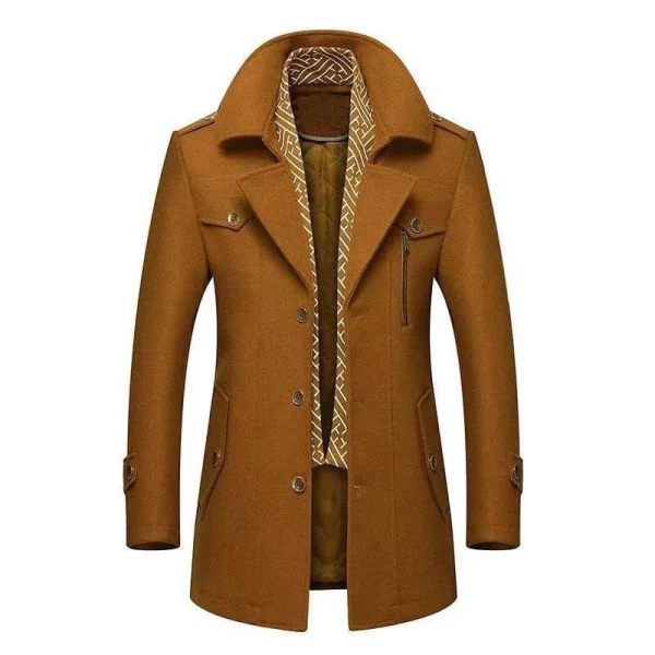 New Style Long Scarf Collar Cotton-Padded Thick Warm Woolen Coat for Men's Trench Coat Overcoat for Winter