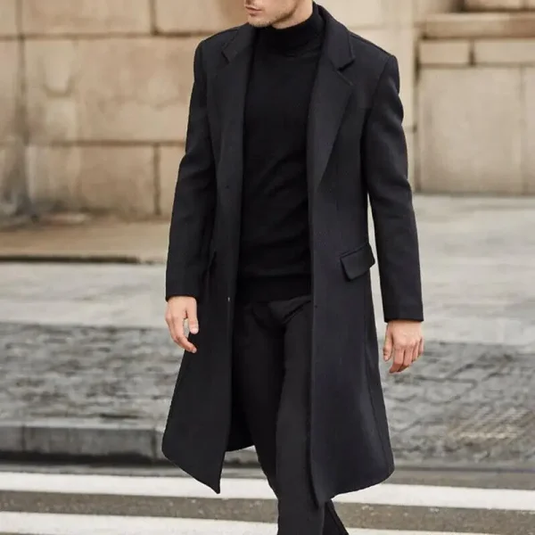 Streetwear Fashion Long Trench Coat Outerwear Men's Solid Long-Sleeved Woolen Jackets and Overcoats for Autumn and Winter - Image 2