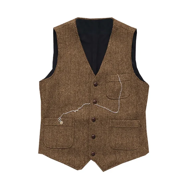 Groomsmen's Wedding Vest Casual Men's Slim Fit Suit Vest Herringbone V-Neck Flat Business Fashion Waistcoat Prom Dress Vest - Image 3