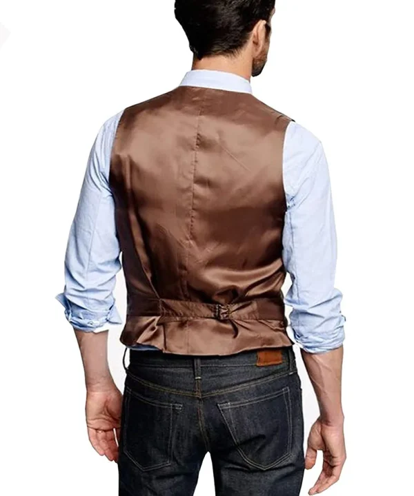 Slim Fit V-neck Men's Suit Vest Business Groomsmen Suit Vest with Herringbone Steampunk Waistcoat and Woolen Splicing Vest - Image 3