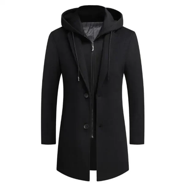 Men's Hooded Wool Jacket for Autumn/Winter Men's Casual Thick Slim Jacket with Long Windproof Wool Coat for Autumn - Image 3