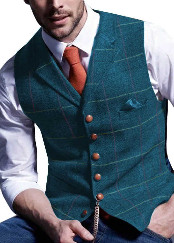 Men's Business Waistcoat, Steampunk Blazer, Plaid Soft Wool Jacket, and Army Green Vest for Wedding Grooms - Image 6