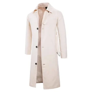 Male Smart Casual Single-Breastered Outwear Long Trench Men's Cotton Solid Turn-down Collar Windbreaker Coats in the Autumn England Style