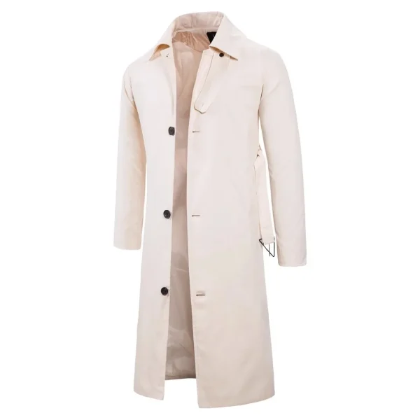 Male Smart Casual Single-Breastered Outwear Long Trench Men's Cotton Solid Turn-down Collar Windbreaker Coats in the Autumn England Style