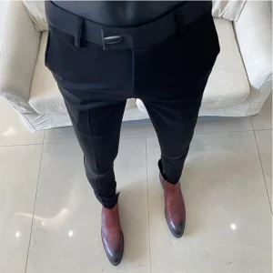 Formal Stretch Slim Fit Suit Trousers for Men, Fashion Men's Casual Business Solid Color Social Office Pantalone, Spring 2025