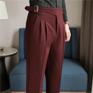 Luxurious Men's Slim High-Rise Dress Pants with Naples Tailoring and 3D Pleats in a Subtle Stripe