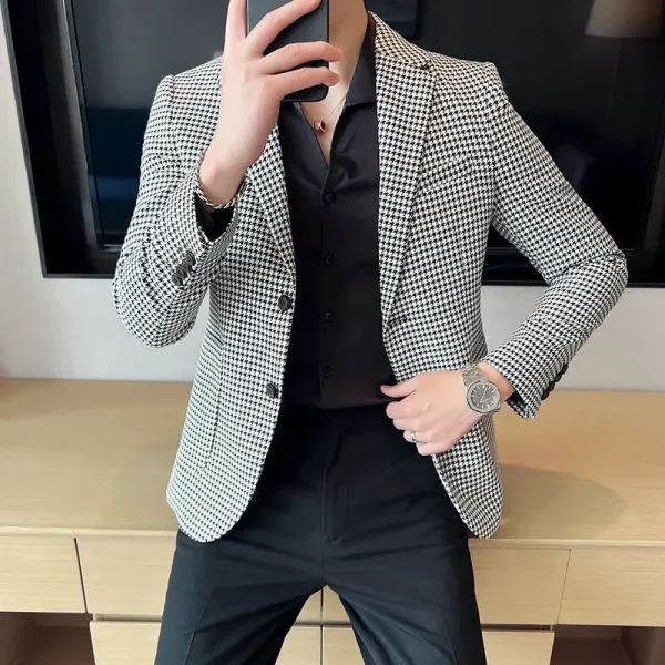Korean Luxury Slim Fit Formal Social Suit Jacket for Men's Plaid Spring 2025 Formal Social Party Wedding Prom Tuxedo - Image 2