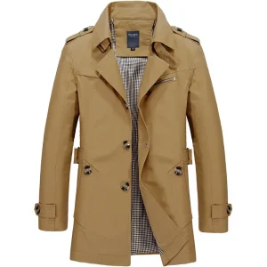 Men's Cotton Trench Coats, Business Windbreaker Long Jackets, Casual 2025 Spring/Autumn Fashion Streetwear Blazers