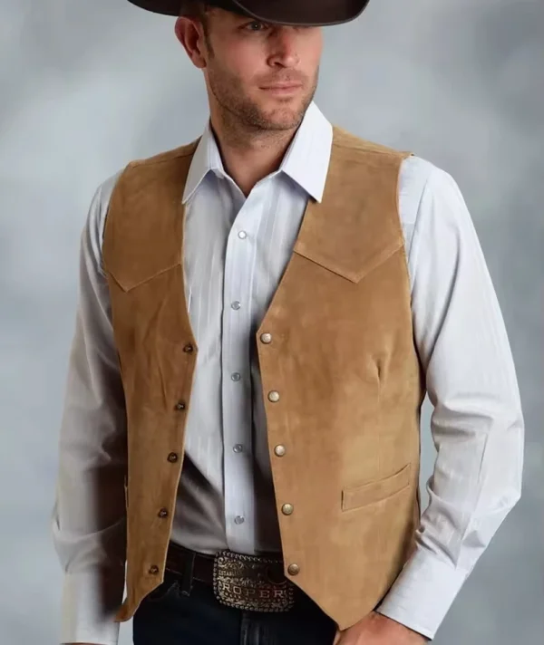 Men's Black Vest Formal Business Suit with Suede Waistcoat for Groomsmen at a New Cowboy Wedding - Image 5