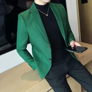 Korean Luxury Slim Fit Formal Social Suit Jacket for Men's Plaid Spring 2025 Formal Social Party Wedding Prom Tuxedo