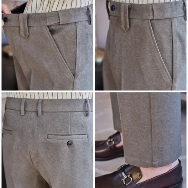 Brushed Thick Woolen Trousers for Men, Business Casual Pants, Solid Color Straight-leg Pants, High Quality for Autumn and Winter - Image 5
