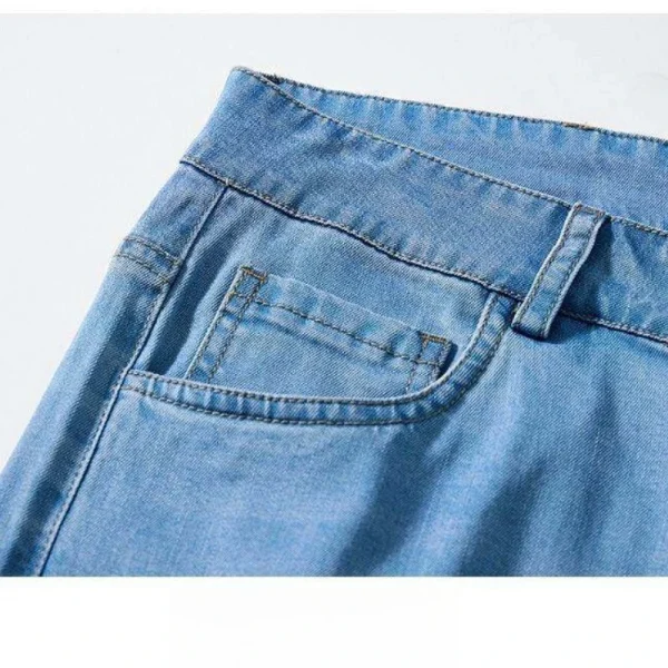 Soft Washed Blue Casual Versatility Lyocell Relaxed Straight-Leg Jeans Summer Breeze Pants - Image 4