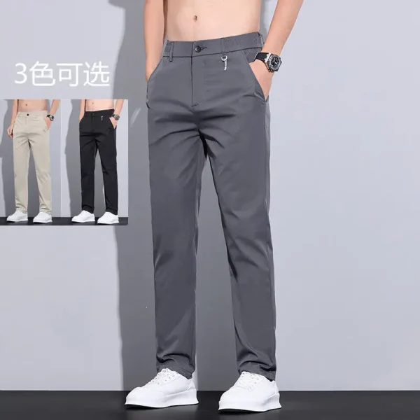 Men's Business-Casual Tailored Slim-Fit Solid Color Trousers with an Elastic Waistband - Image 2