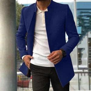 Windbreaker coats for men, business casual jackets made of wool blends, fall and winter fashion, stand collars, and vintage outerwear