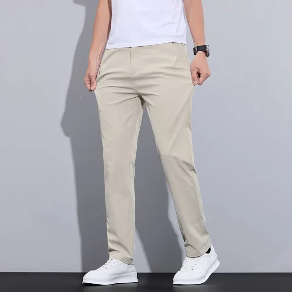 Men's Business-Casual Tailored Slim-Fit Solid Color Trousers with an Elastic Waistband - Image 4