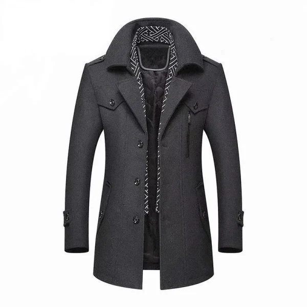 New Style Long Scarf Collar Cotton-Padded Thick Warm Woolen Coat for Men's Trench Coat Overcoat for Winter - Image 5
