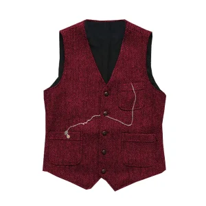 Groomsmen's Wedding Vest Casual Men's Slim Fit Suit Vest Herringbone V-Neck Flat Business Fashion Waistcoat Prom Dress Vest