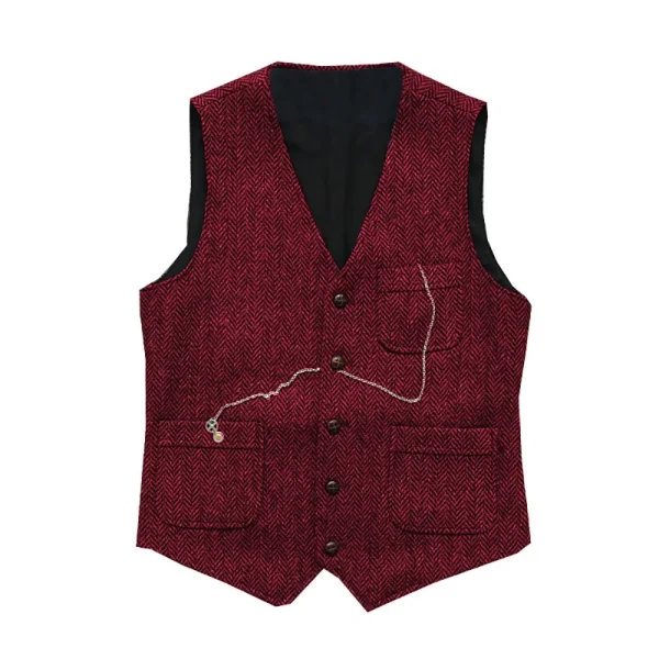 Groomsmen's Wedding Vest Casual Men's Slim Fit Suit Vest Herringbone V-Neck Flat Business Fashion Waistcoat Prom Dress Vest