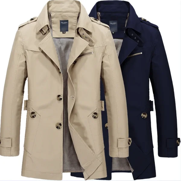 Men's Cotton Trench Coats, Business Windbreaker Long Jackets, Casual 2025 Spring/Autumn Fashion Streetwear Blazers - Image 3
