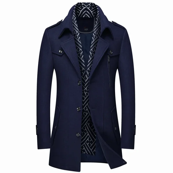 Fashion Thick Mid-Length Trench Solid Turn-Down Collar Warm Outerwear Men's Business Casual Wool Coats for Winter - Image 3