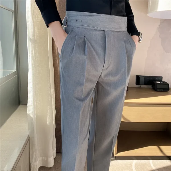 The British Way Suit pants with a high waist Elegant Social Party Dress Trousers with a Classic Belt Design Slim Fit Casual Pants for Formal Business - Image 2