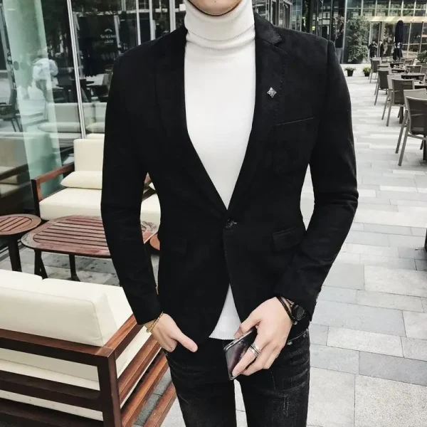Men's Casual Business Slim Fit Blazer with Vintage Suede Suit Jacket for Spring Men's Wedding Street Wear Social Coat with Deerskin Leather Jacket - Image 5