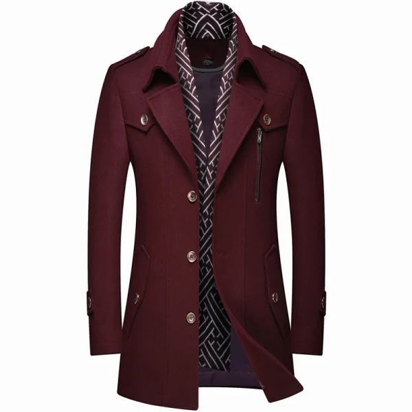Fashion Thick Mid-Length Trench Solid Turn-Down Collar Warm Outerwear Men's Business Casual Wool Coats for Winter - Image 6