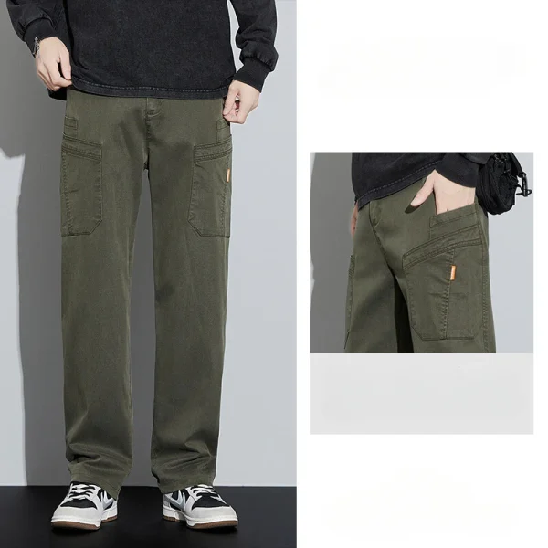 New Arrivals for Spring and Fall: Solid Color Stretchable Waist Loose Casual Men's Straight Leg Pants - Image 2