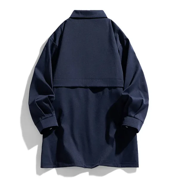 Long trench coats for men in the spring and fall that are loose, solid, windbreaker, collarless, and casual - Image 2