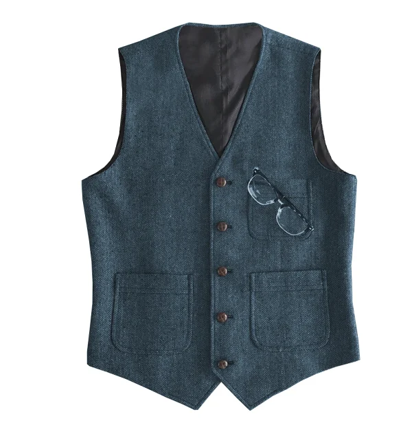 Groomsmen's Wedding Vest Casual Men's Slim Fit Suit Vest Herringbone V-Neck Flat Business Fashion Waistcoat Prom Dress Vest - Image 2