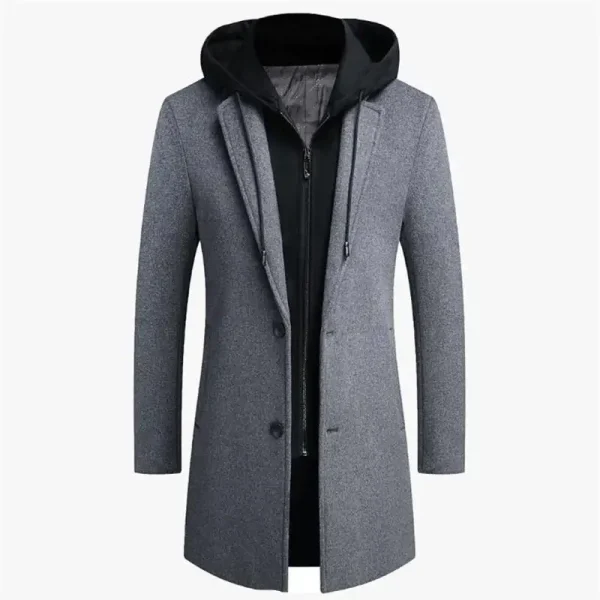 Men's Hooded Wool Jacket for Autumn/Winter Men's Casual Thick Slim Jacket with Long Windproof Wool Coat for Autumn - Image 2