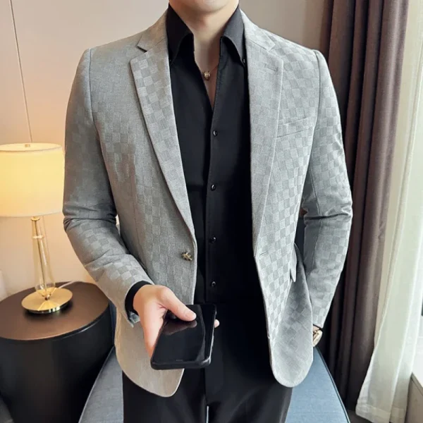 Spring 2025 Plaid Blazer Coats in Six Colors, Elegant, Formal, Slim-Fit Social Suit Jacket, Formal Wedding, Prom, Tuxedo - Image 6
