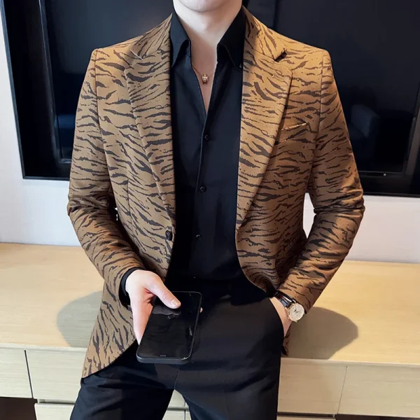 Vintage Leopard Print Men's Fashion Slim-Fit Business Suit Jackets Premium Social Party Blazers Tuxedo - Image 2