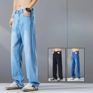 Soft Washed Blue Casual Versatility Lyocell Relaxed Straight-Leg Jeans Summer Breeze Pants