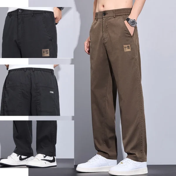 Men's Elastic Waistband Relaxed-Fit Casual Pants with Cool-Touch Fabric for Everyday Comfort and Easy Style - Image 2