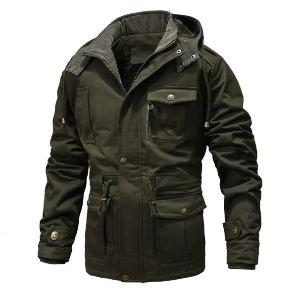 Winter Men's Solid Fleece Long Casual Outwear Coats with Multiple Pockets, Windbreaker, and Cotton Cargo Jacket - Image 3